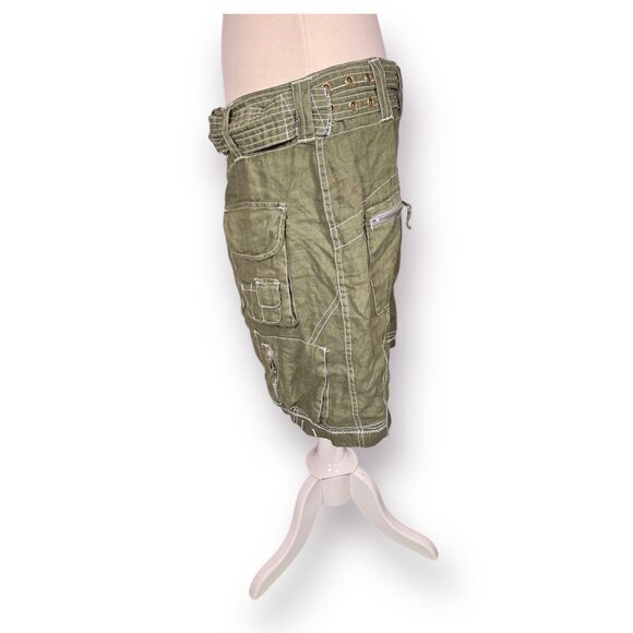 Pete & Greta 100%‎ Green Linen Belted Cargo Mini Skirt Size 4 Retro Midi Skirt - Picture 4 of 10